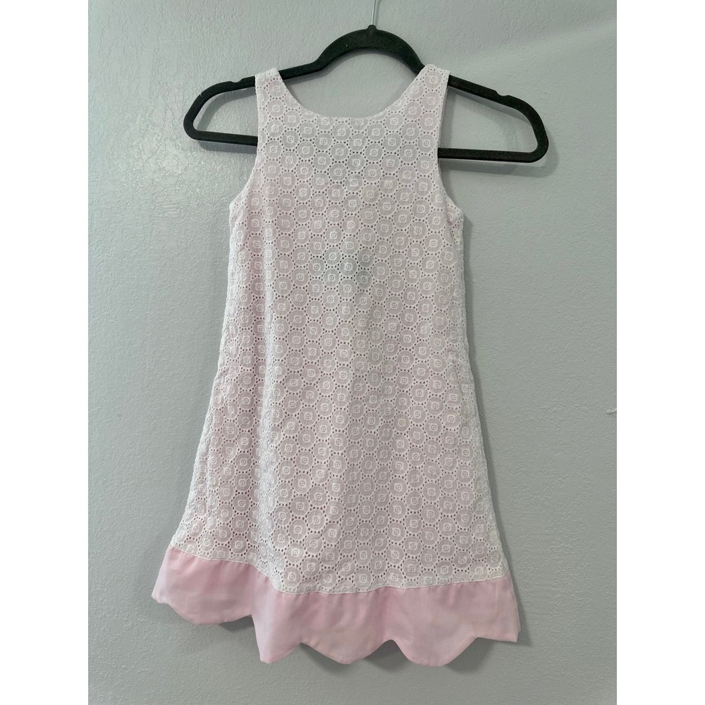 Chantilly Place Girls Eyelet Scalloped Hem Dress Pink Bow Back Size 6X